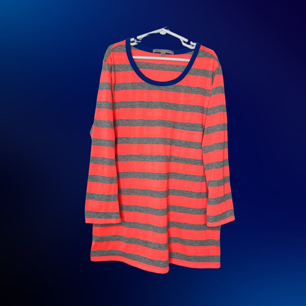 GAP Neon Orange/Gray Striped Long Sleeve Tee, Small